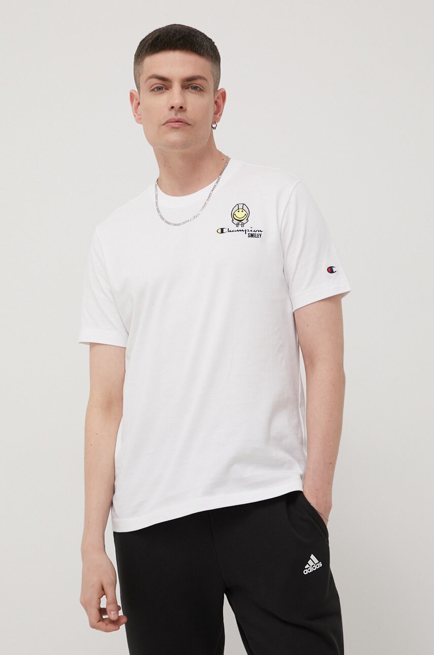 Champion tricou din bumbac champion x smiley culoarea alb, cu imprimeu