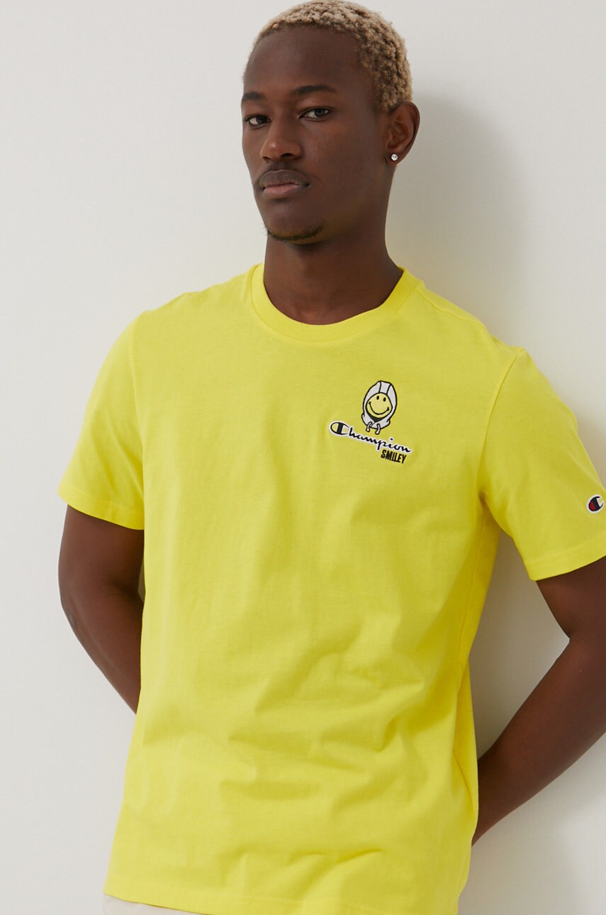 Champion tricou din bumbac champion x smiley culoarea galben, cu imprimeu
