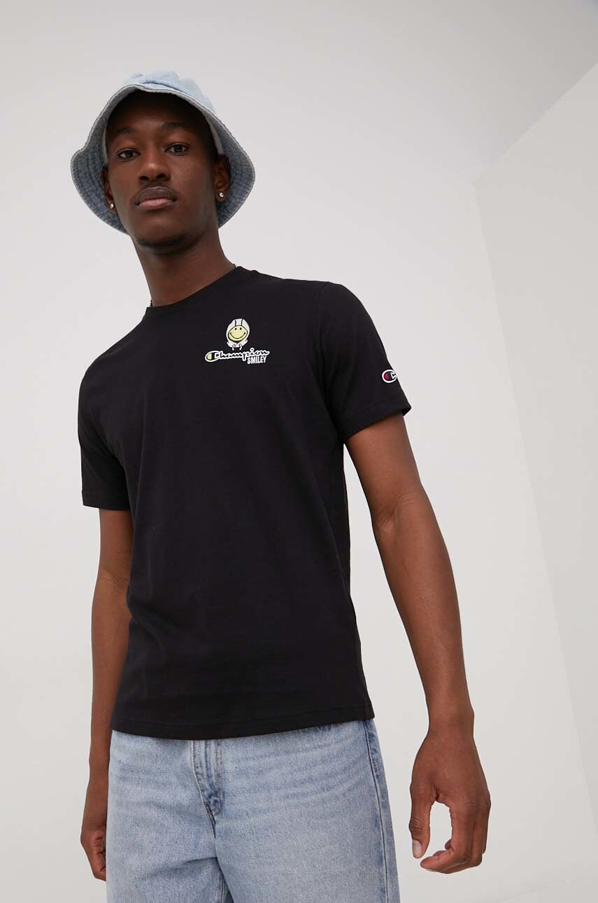 Champion tricou din bumbac champion x smiley 218220 culoarea negru, cu imprimeu