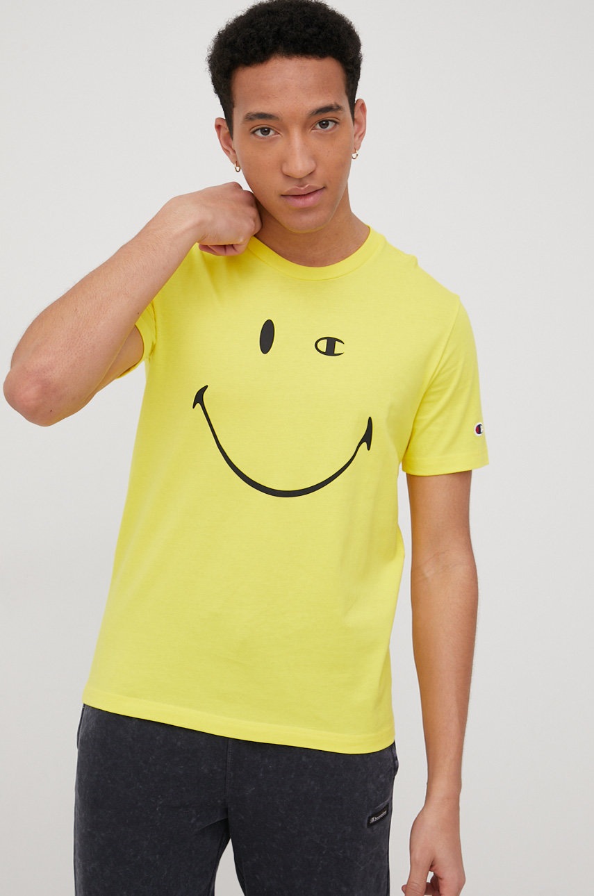 

Памучна тениска Champion Champion X Smiley 218226 в жълто с принт, Жълт