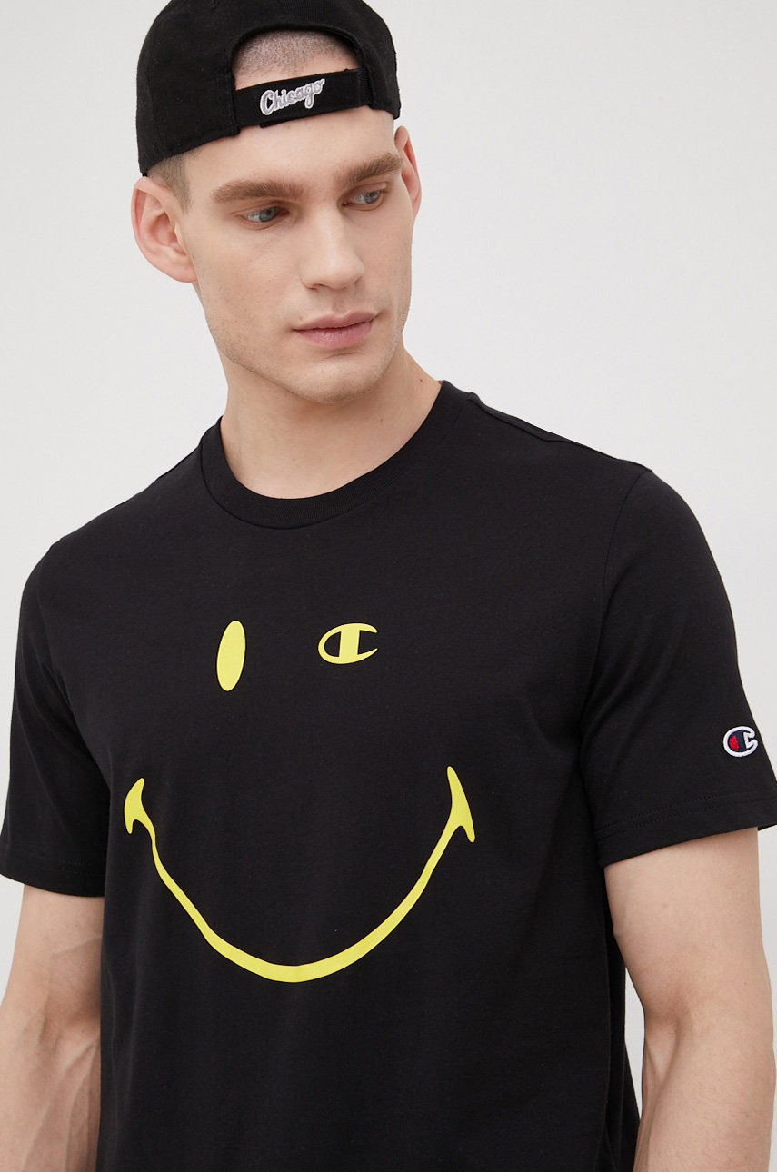 

Памучна тениска Champion Champion X Smiley в черно с принт, Черен