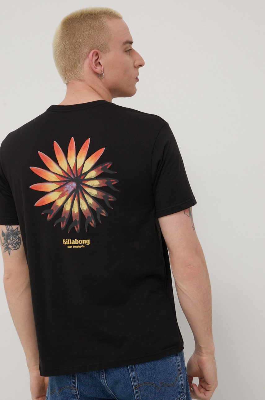 

Памучна тениска Billabong в черно с принт, Черен