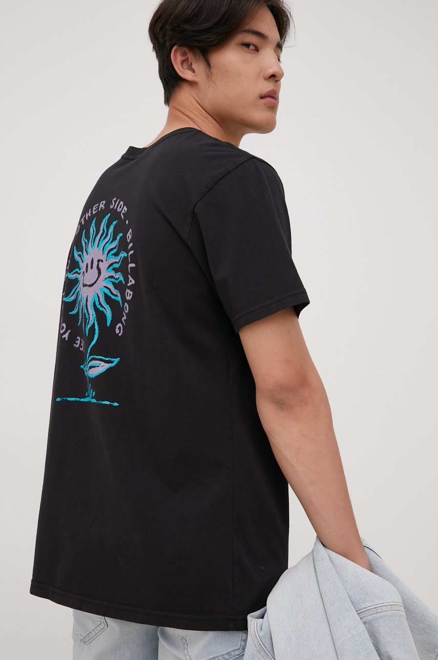 

Памучна тениска Billabong в черно с принт, Черен