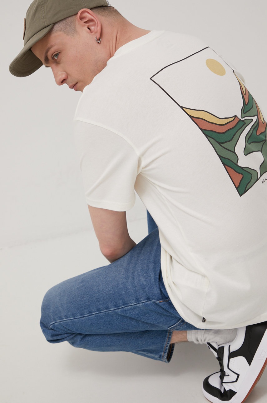 

Памучна тениска Billabong в бяло с принт, Бял