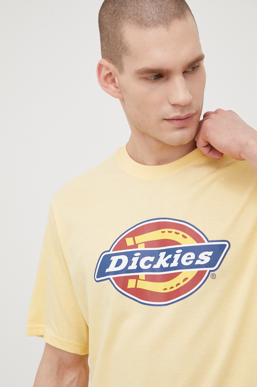 

Памучна тениска Dickies в жълто с принт, Жълт
