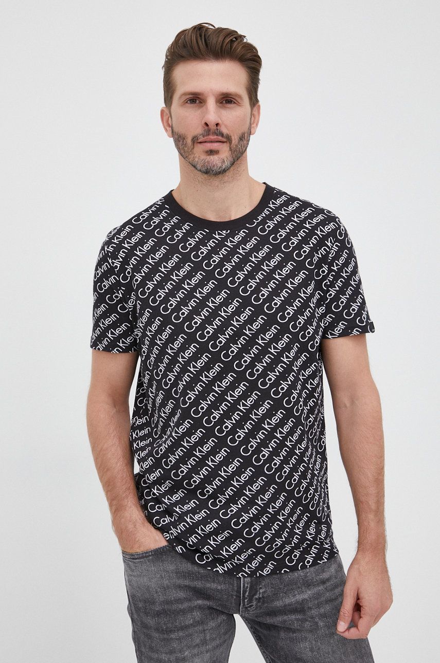 Calvin Klein t-shirt bawełniany kolor czarny wzorzysty