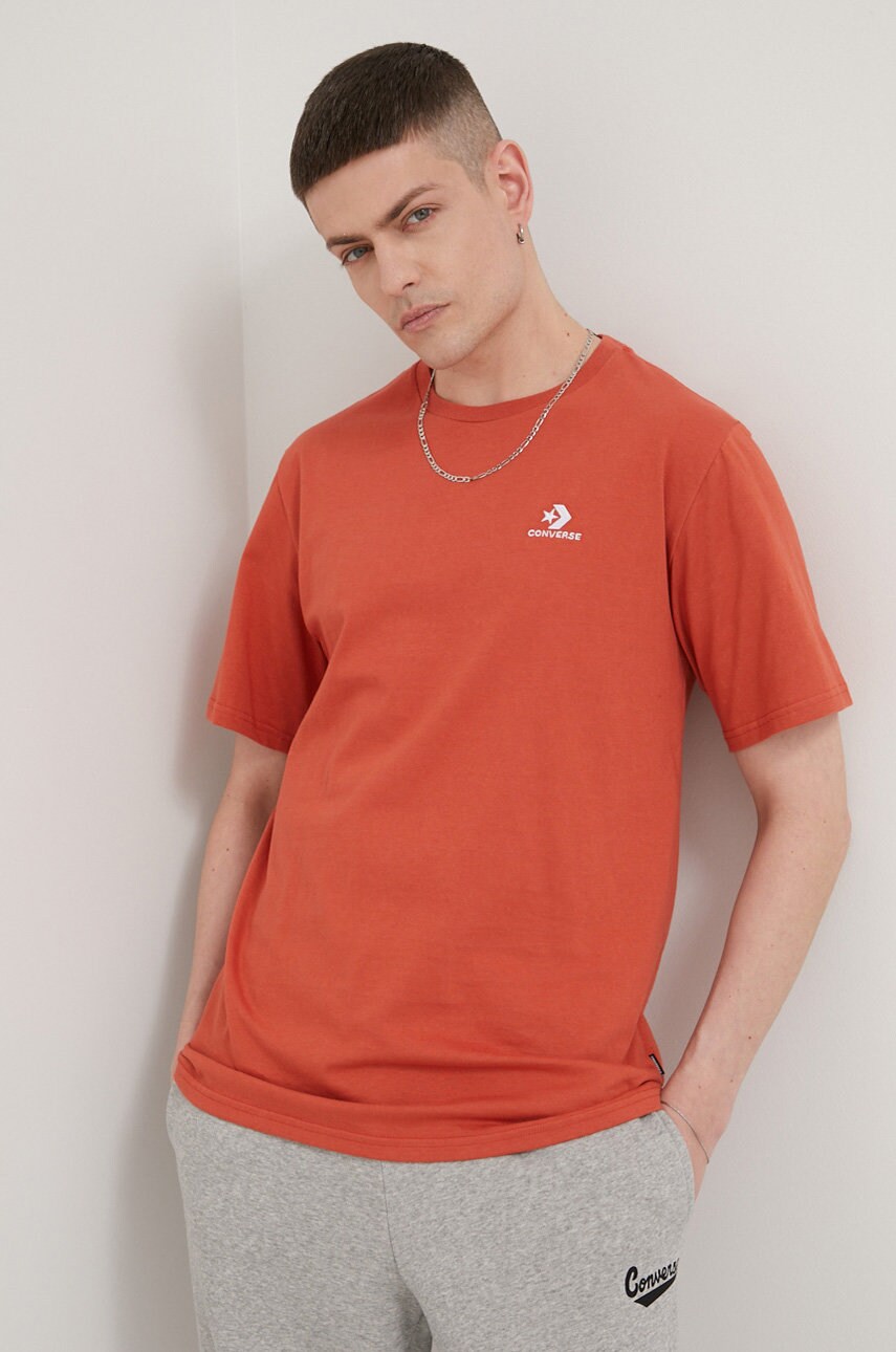 Converse tricou din bumbac culoarea portocaliu, neted