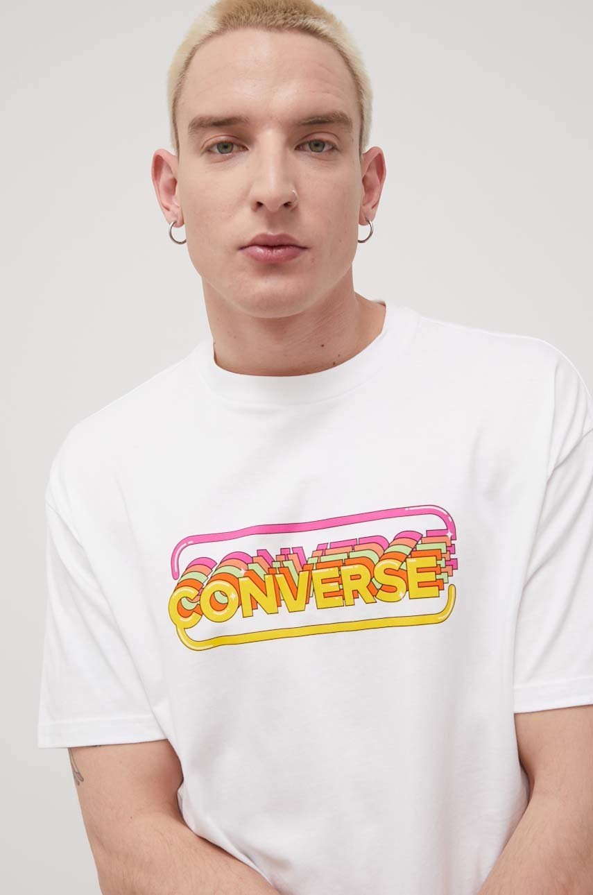 

Памучна тениска Converse в бяло с принт, Бял