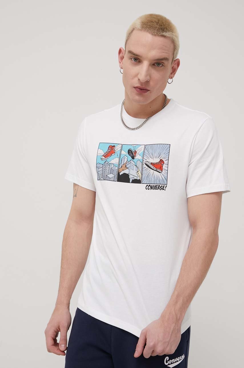 

Памучна тениска Converse в бяло с принт, Бял