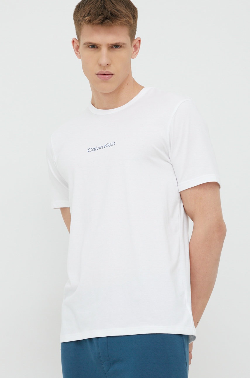 

Горнище на пижама с къси ръкави Calvin Klein Underwear в бяло с принт, Бял