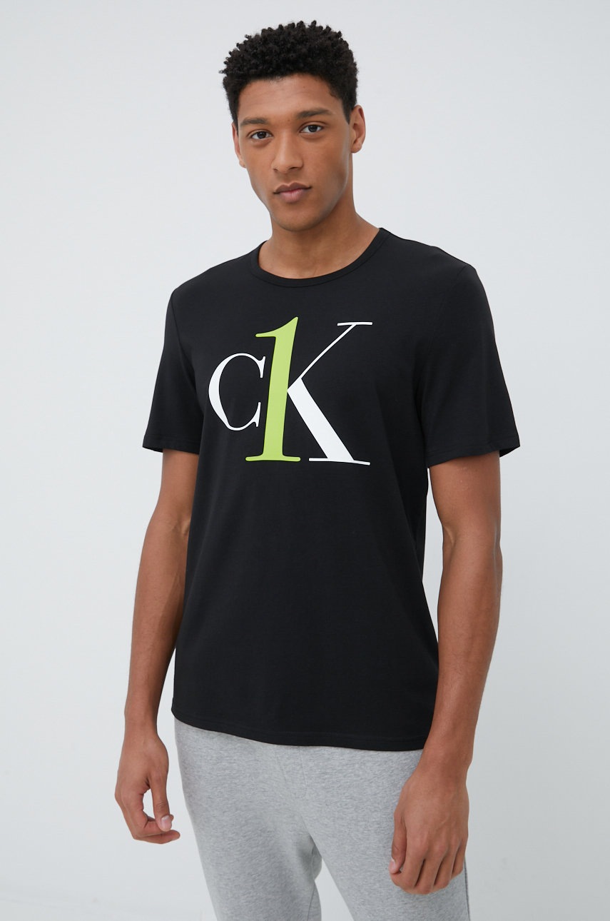 

Горнище на пижама с къси ръкави Calvin Klein Underwear в черен меланж