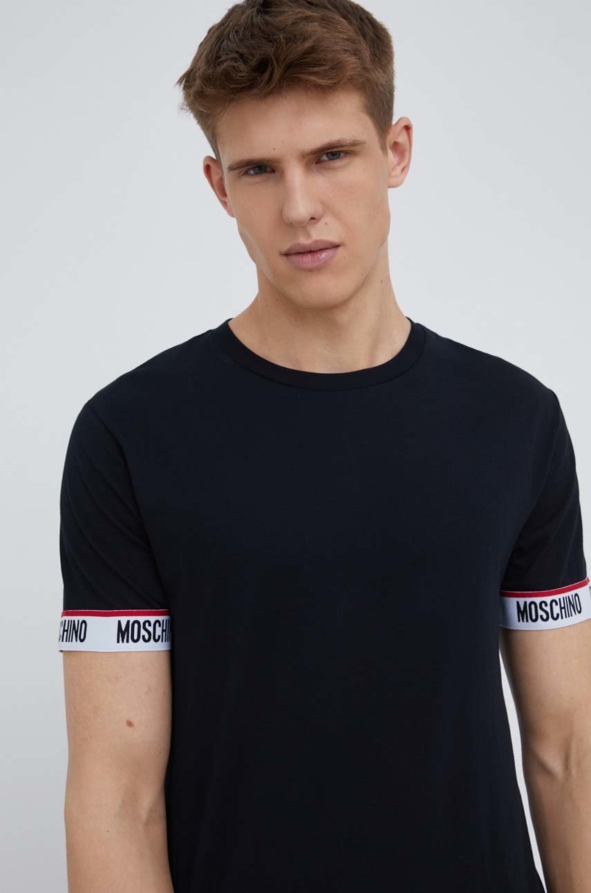 

Памучна тениска Moschino Underwear в черно с апликация, Черен