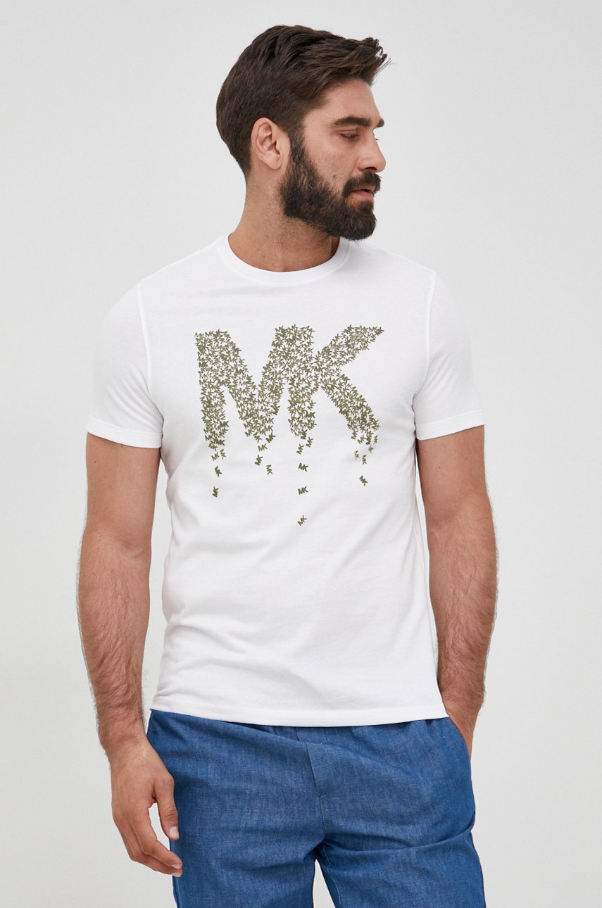 

Памучна тениска Michael Kors в бяло с принт, Бял