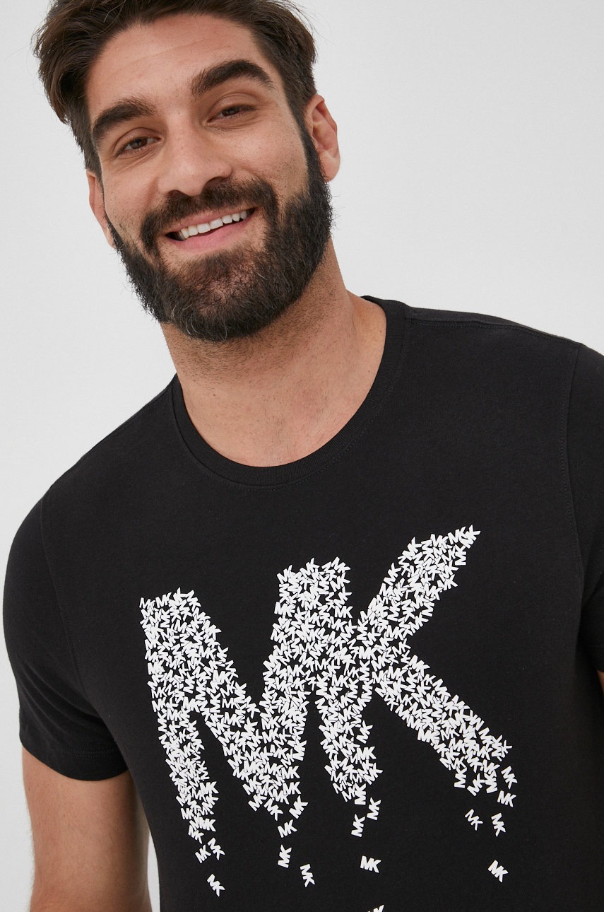 

Памучна тениска Michael Kors в черно с принт, Черен