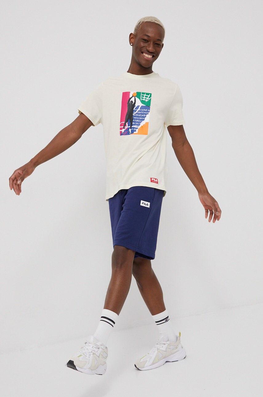 

Хлопковая футболка Fila цвет бежевый с принтом