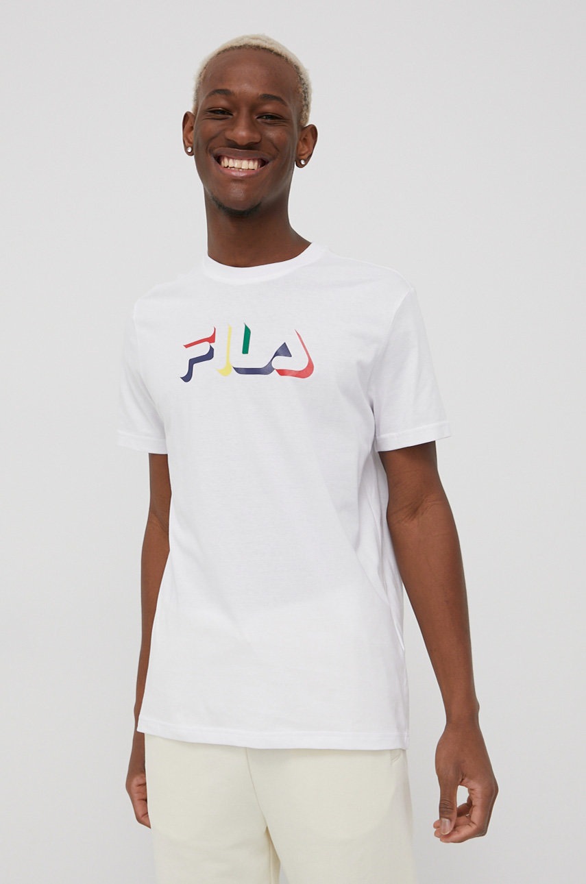 

Памучна тениска Fila в бяло с принт, Бял