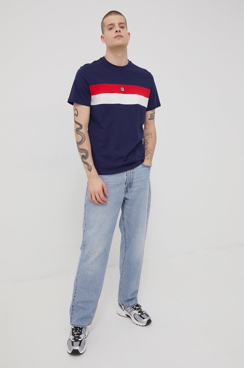 

Хлопковая футболка Fila цвет синий узорный