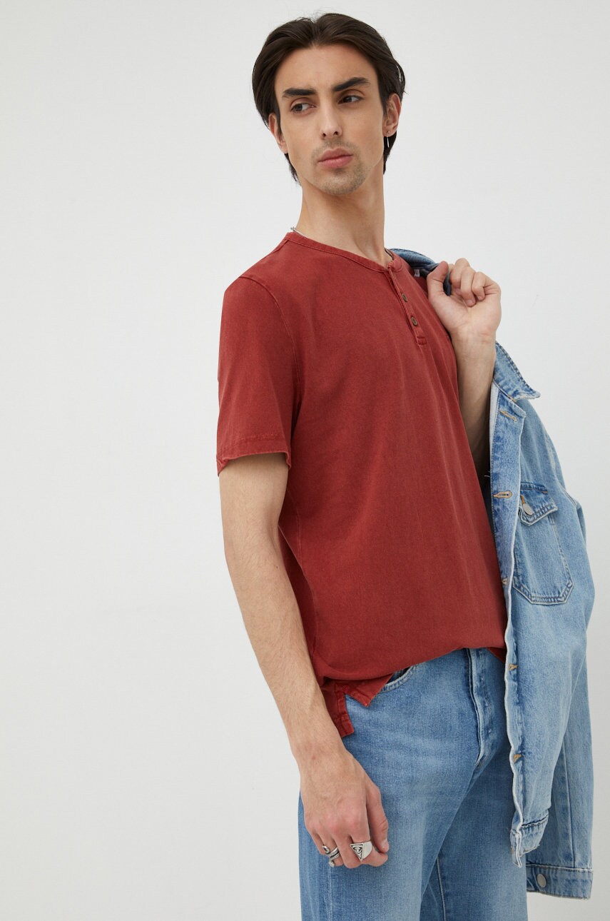 Mustang tricou din bumbac culoarea bordo, neted