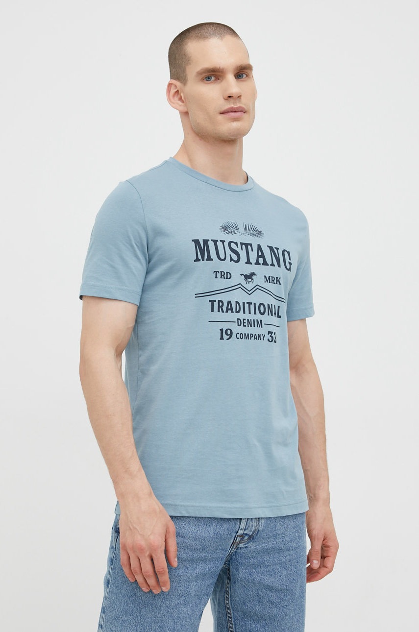 

Памучна тениска Mustang с принт, Син