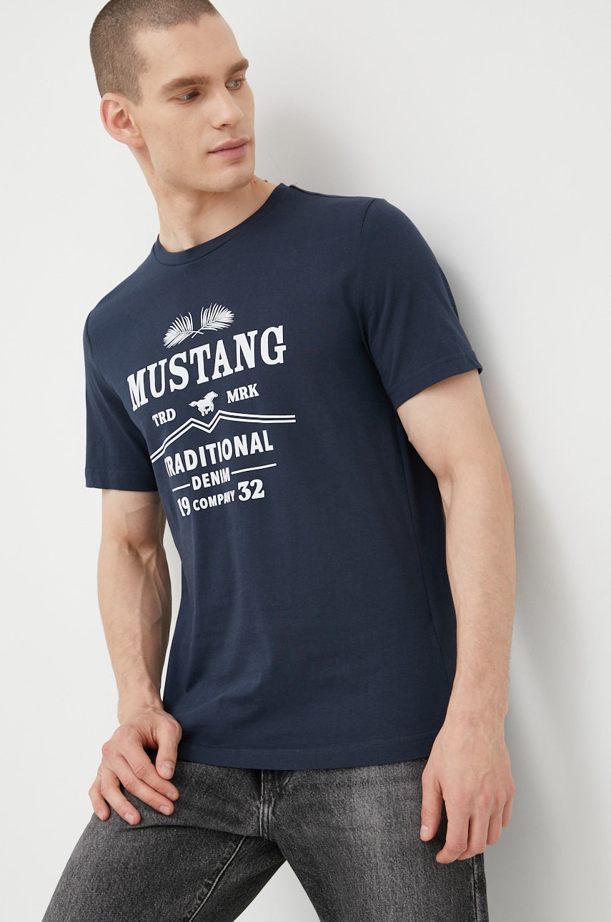 

Хлопковая футболка Mustang цвет синий с принтом