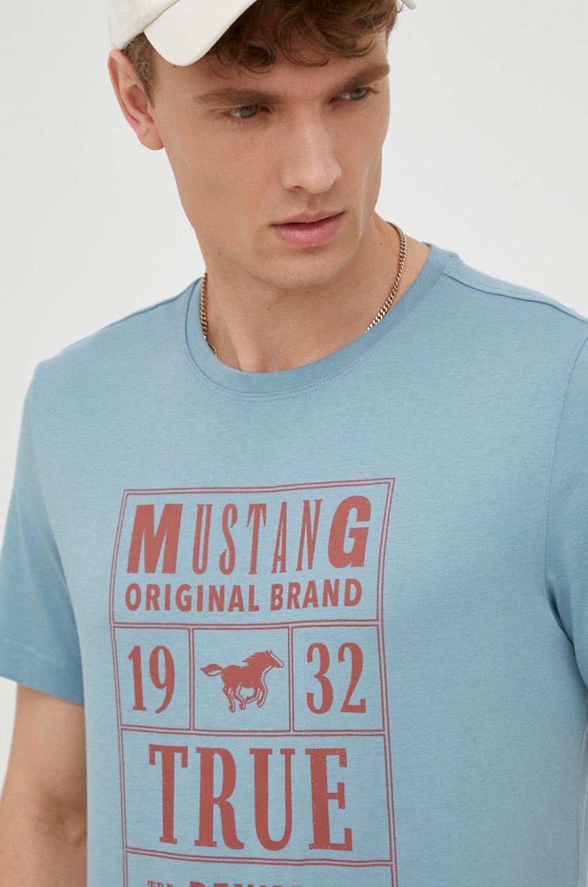 

Памучна тениска Mustang с принт, Син