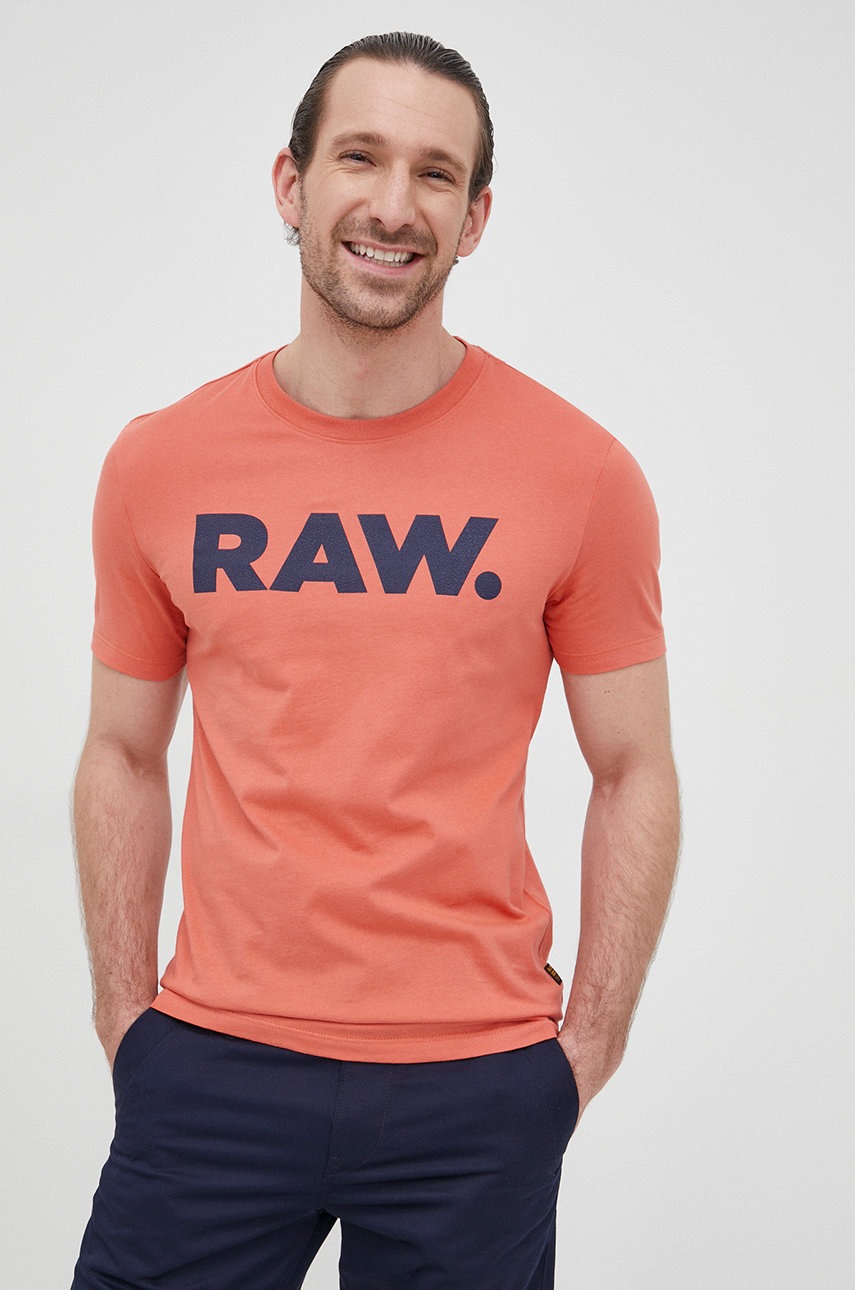 

Памучна тениска G-Star Raw в оранжево с принт, Оранжев