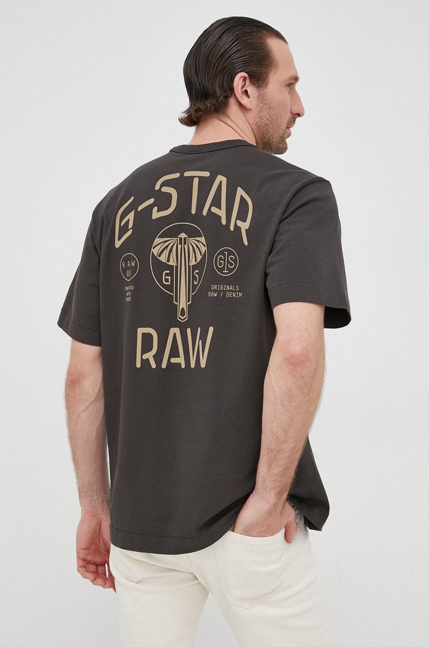 

Памучна тениска G-Star Raw в сиво с принт, Сив
