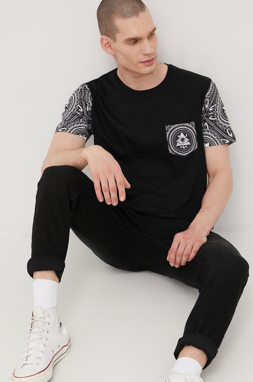 Brave soul tricou din bumbac culoarea negru, cu imprimeu