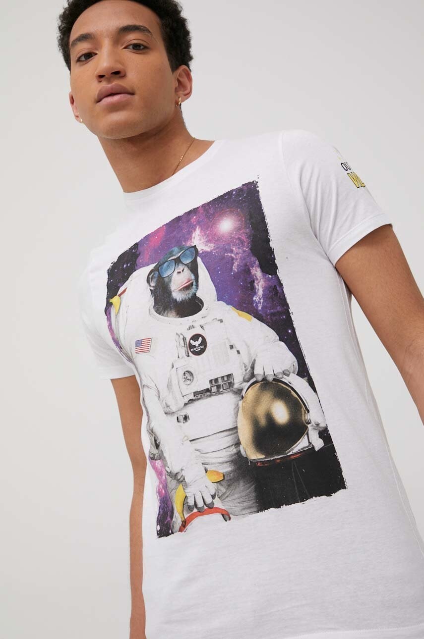 Brave soul tricou din bumbac culoarea alb, cu imprimeu