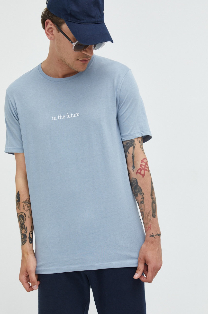 

Памучна тениска Brave Soul с изчистен дизайн, Син