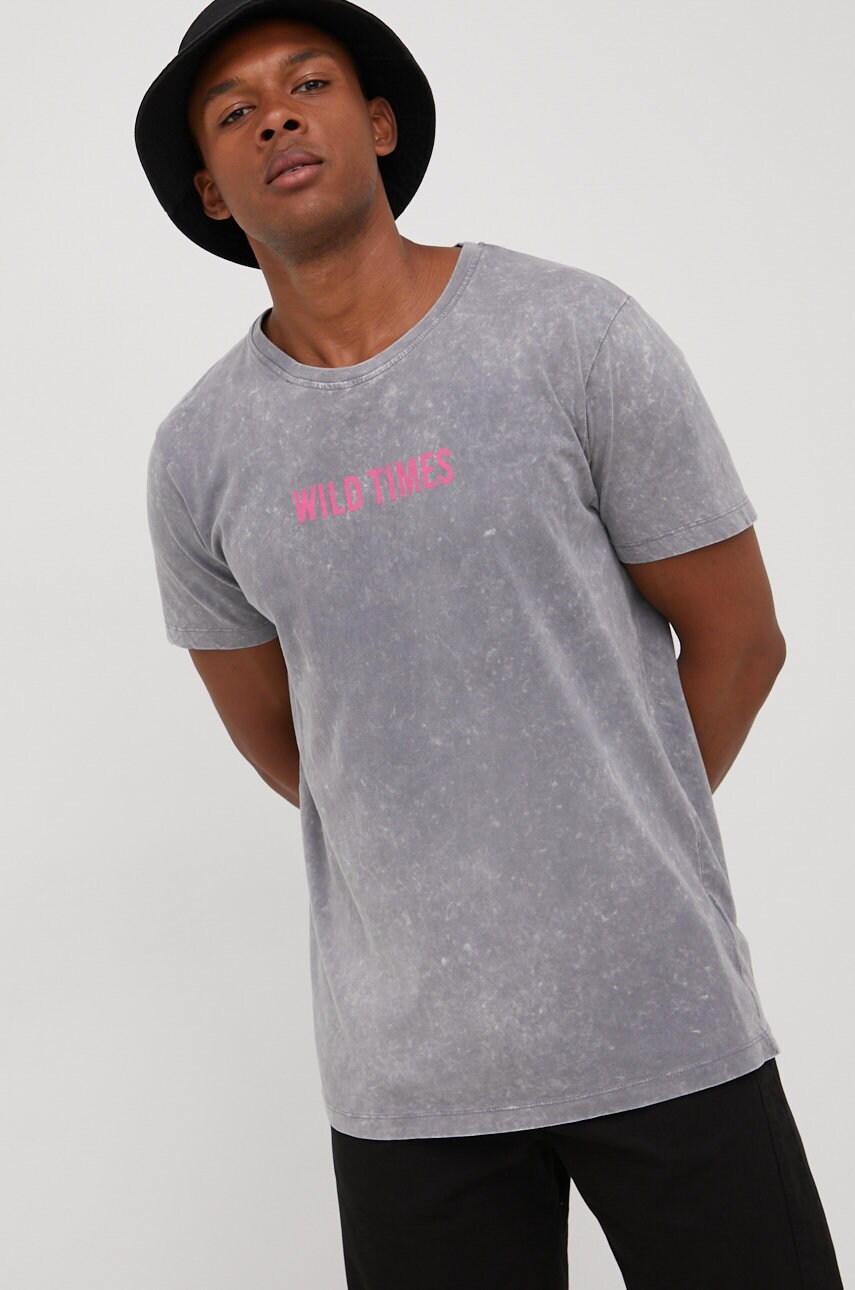 Brave soul tricou din bumbac culoarea gri, cu imprimeu