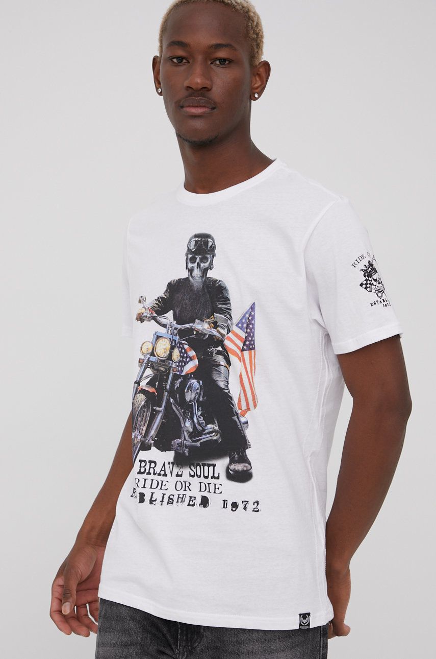 Brave Soul tricou din bumbac culoarea alb, cu imprimeu Alb imagine noua