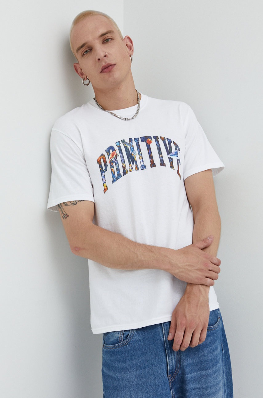

Бавовняна футболка Primitive колір білий з принтом