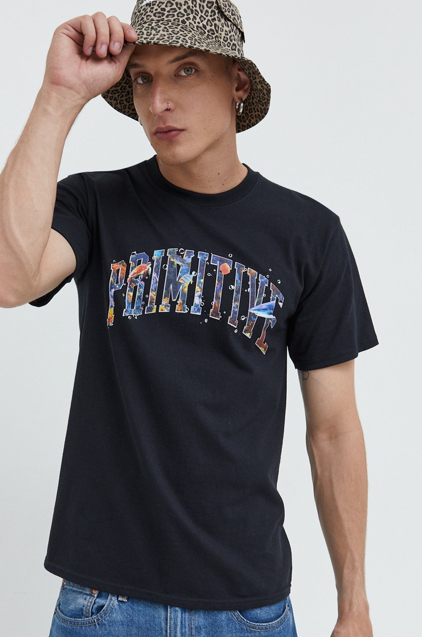 

Памучна тениска Primitive в черно с принт, Черен