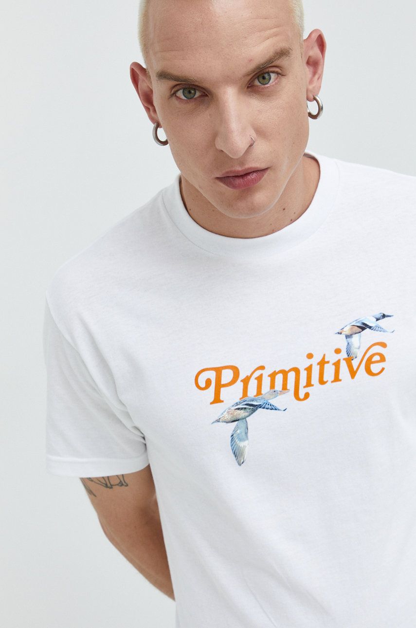 

Бавовняна футболка Primitive колір білий з принтом