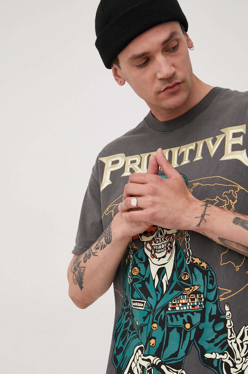 Primitive tricou din bumbac X Megadaeth culoarea gri, cu imprimeu