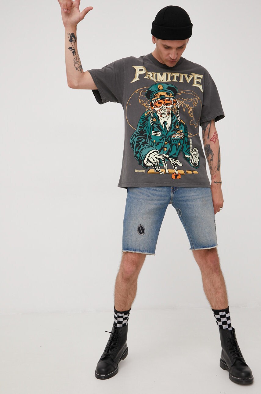 

Хлопковая футболка Primitive X Megadaeth цвет серый с принтом