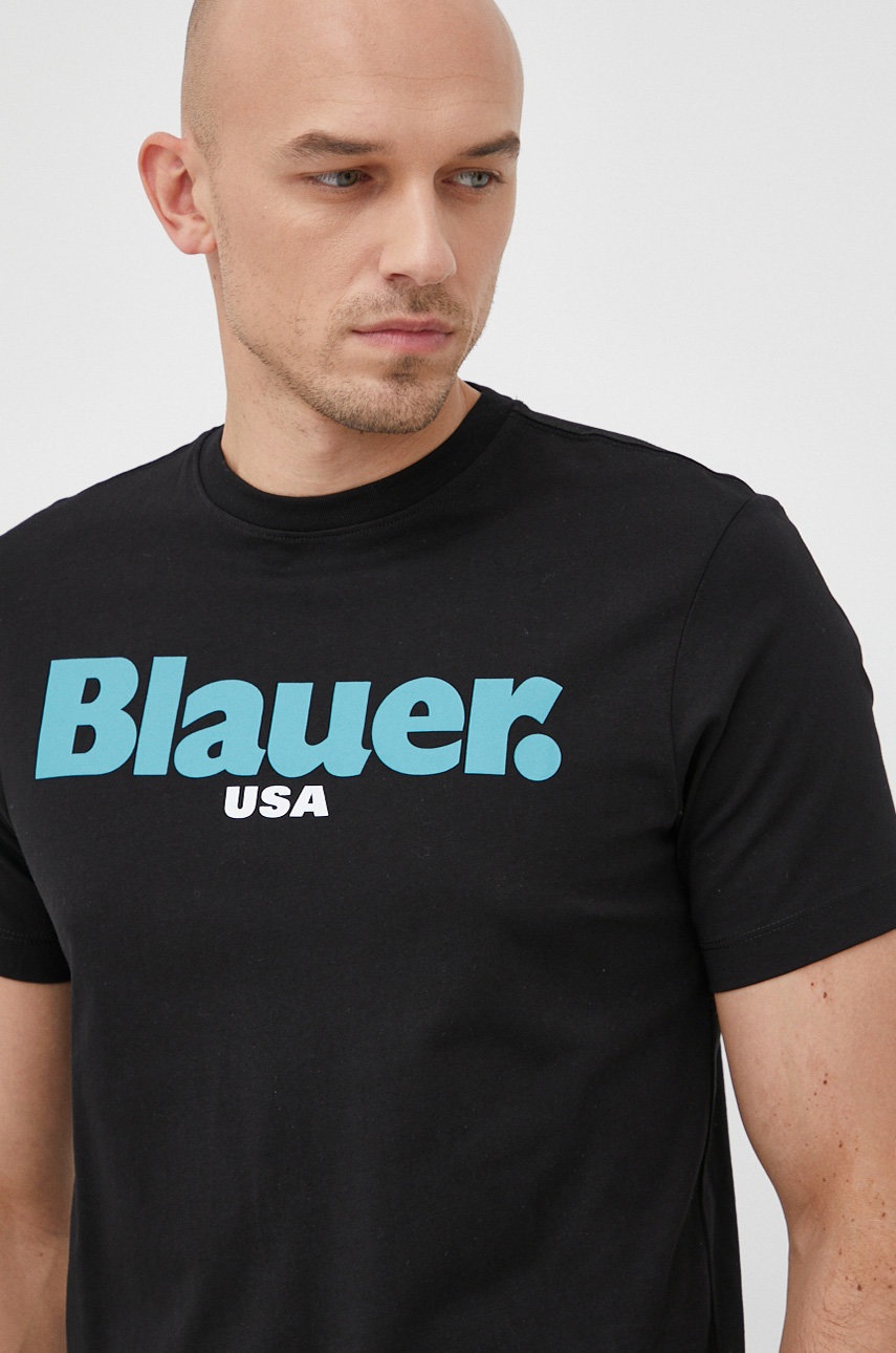 

Памучна тениска Blauer в черно с принт, Черен