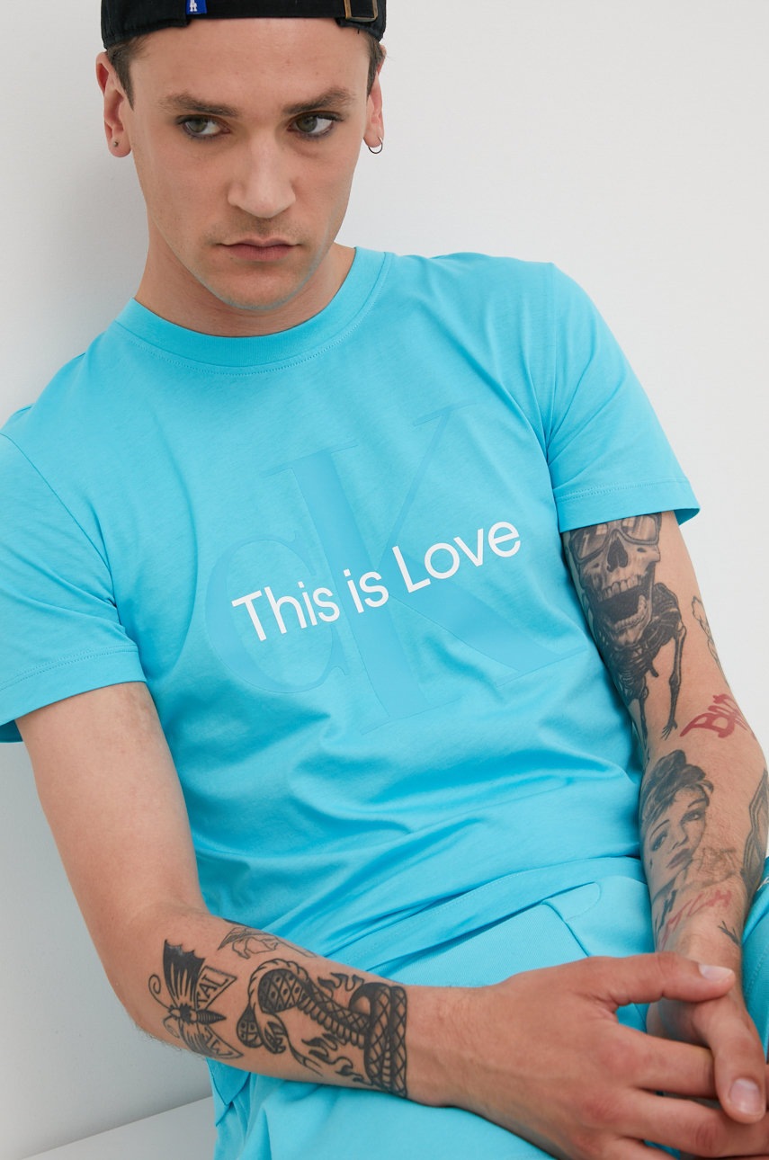 

Памучна тениска Calvin Klein Jeans с принт, Син