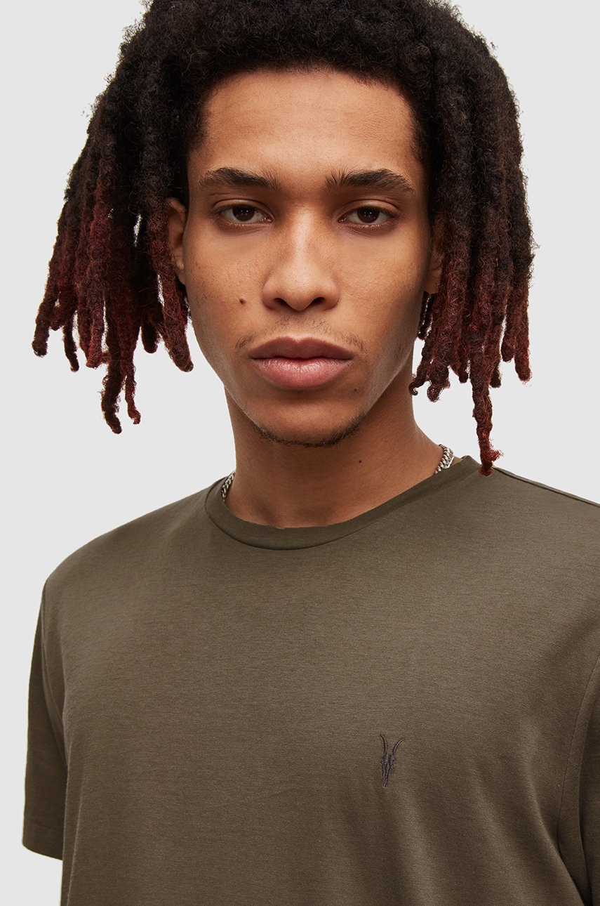

Бавовняна футболка AllSaints колір коричневий однотонний
