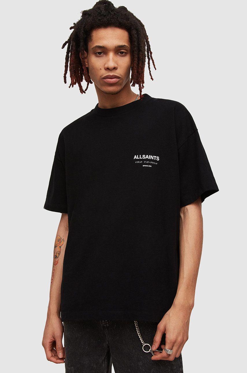 AllSaints tricou din bumbac culoarea negru, cu imprimeu 2023 ❤️ Pret Super answear imagine noua 2022