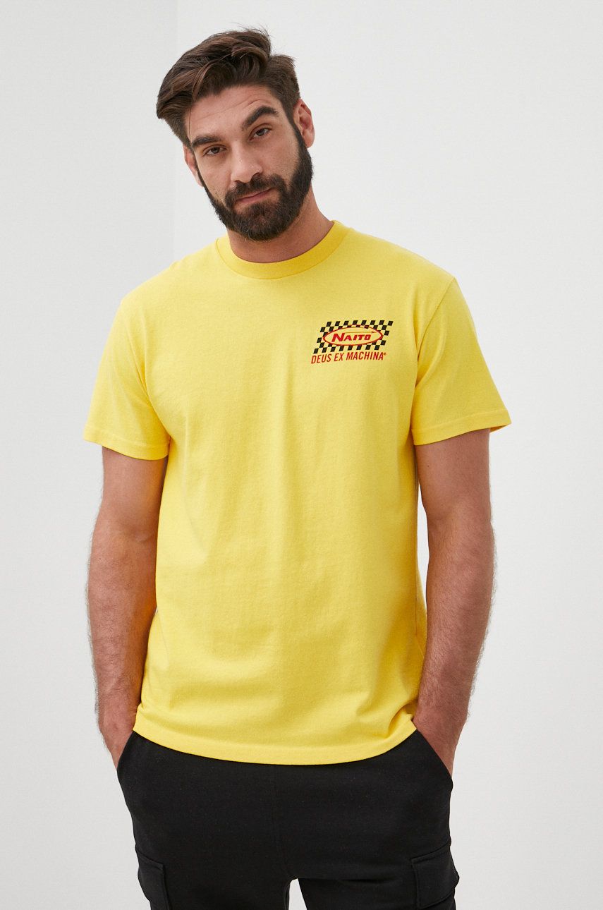 Deus Ex Machina tricou din bumbac culoarea galben, cu imprimeu