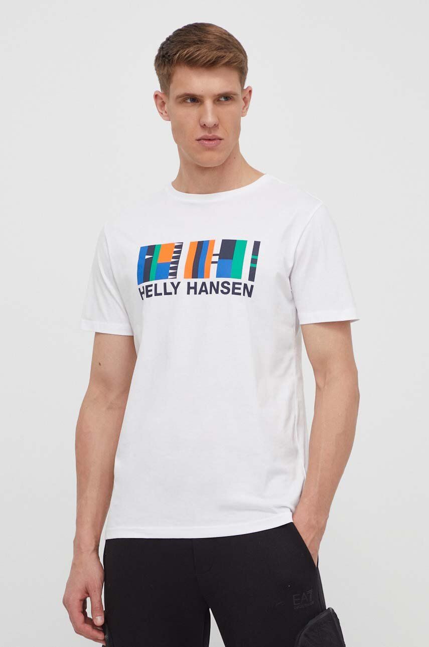 E-shop Bavlněné tričko Helly Hansen bílá barva, s potiskem