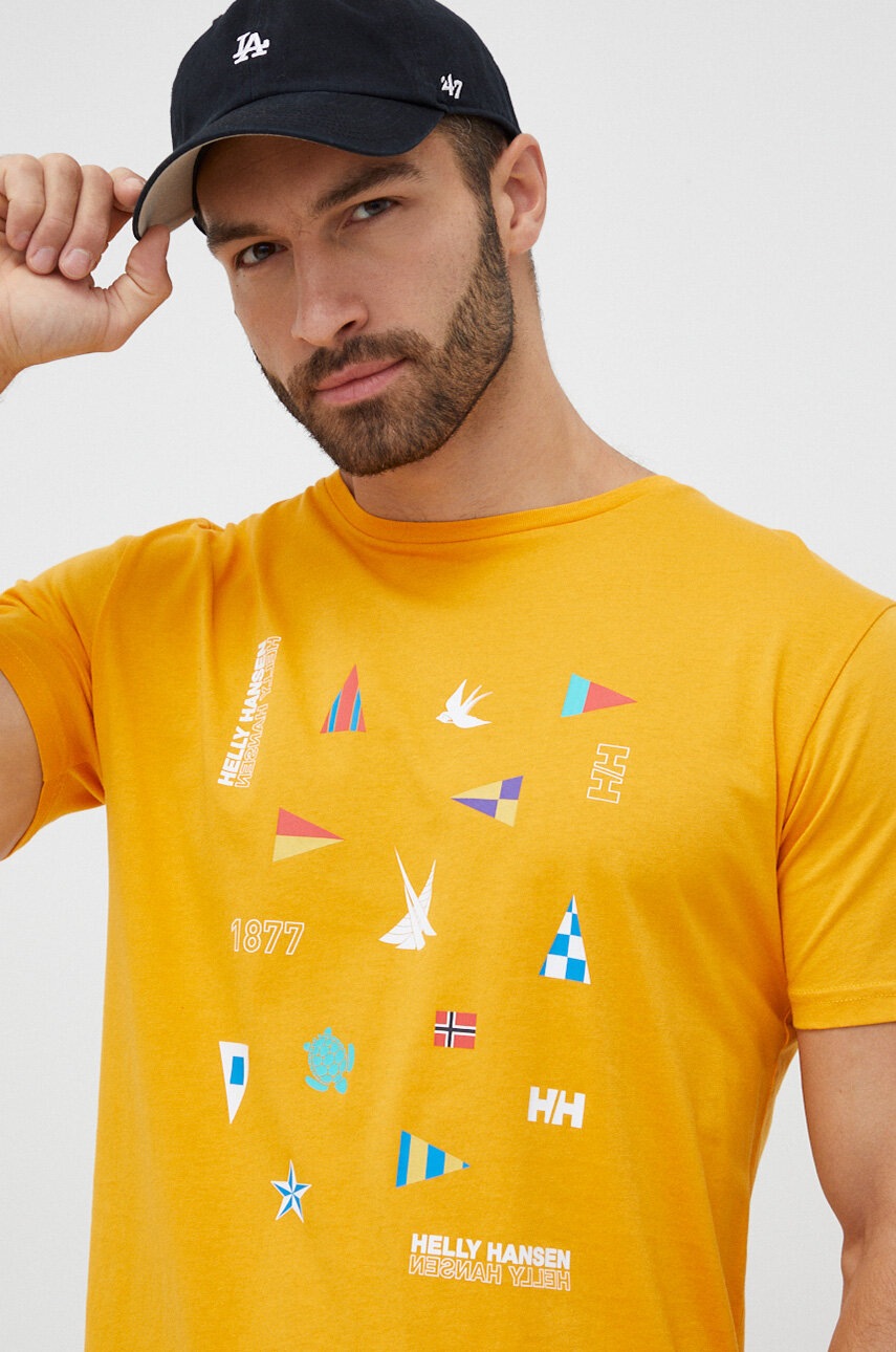 

Хлопковая футболка Helly Hansen цвет оранжевый с принтом