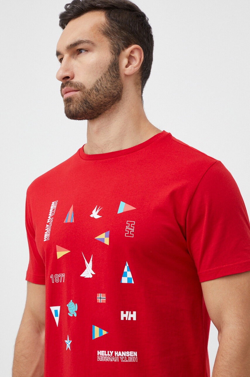 

Хлопковая футболка Helly Hansen цвет красный с принтом