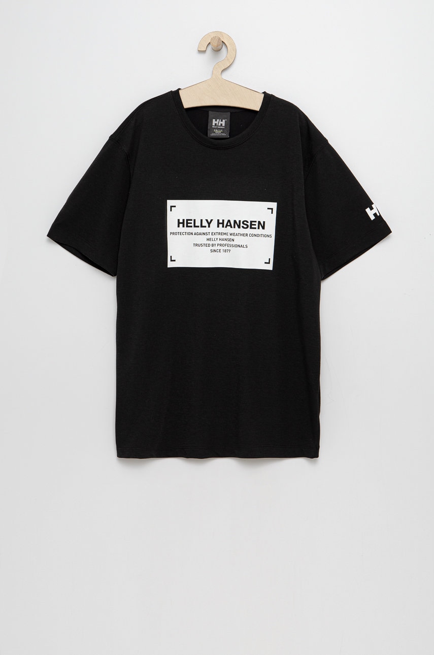 Helly Hansen tricou barbati, culoarea negru, cu imprimeu
