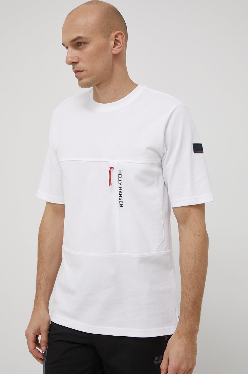 Helly Hansen tricou din bumbac culoarea alb, cu imprimeu