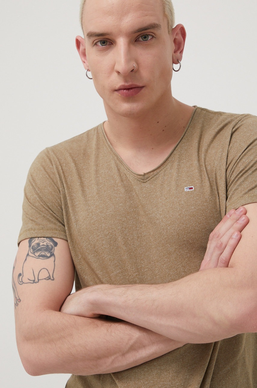 

Бавовняна футболка Tommy Jeans колір зелений однотонний