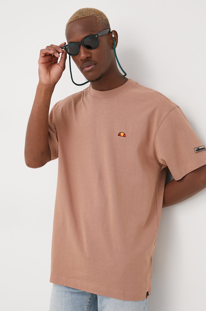 

Бавовняна футболка Ellesse колір коричневий однотонний