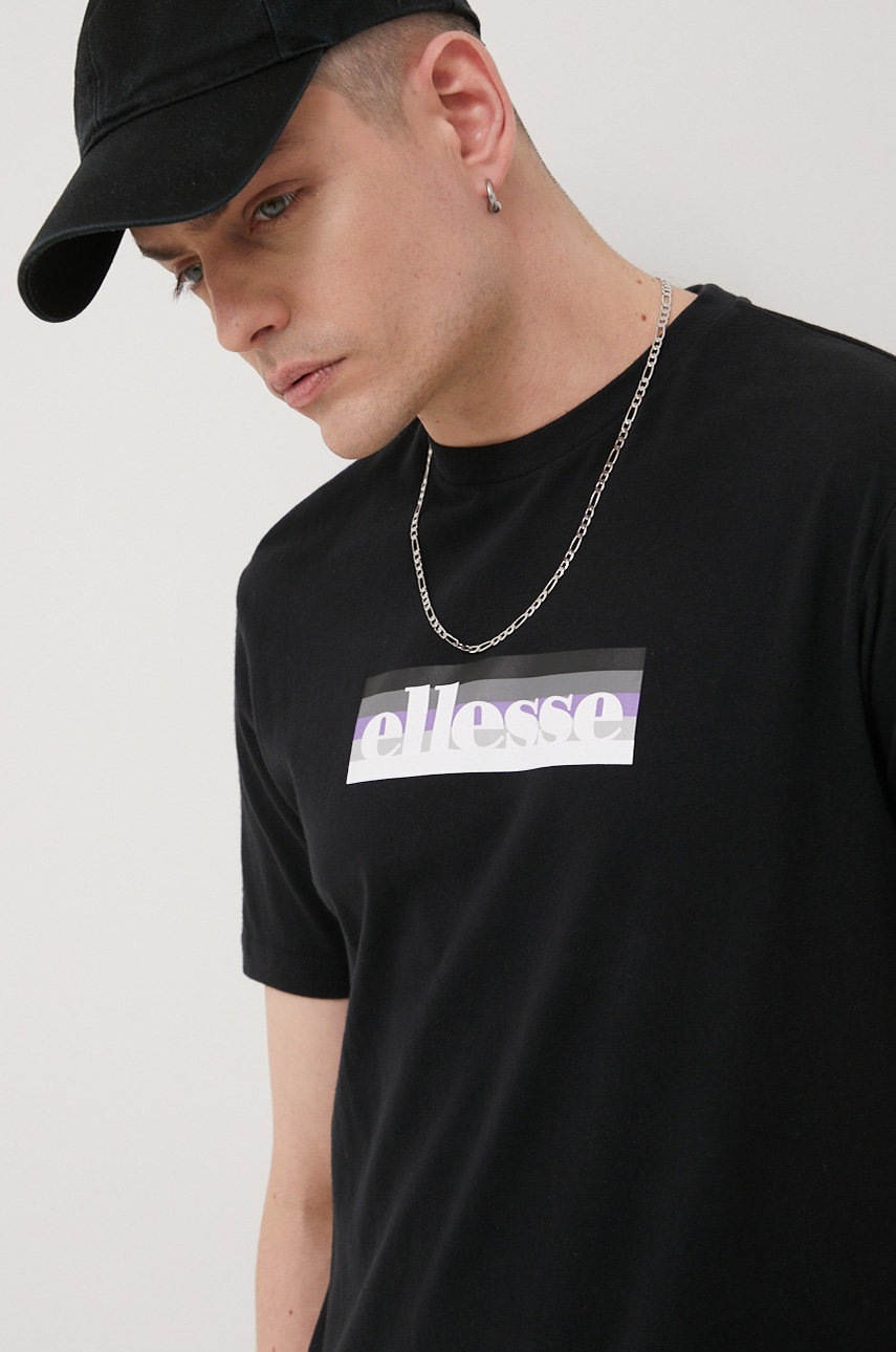 

Памучна тениска Ellesse в черно с принт, Черен